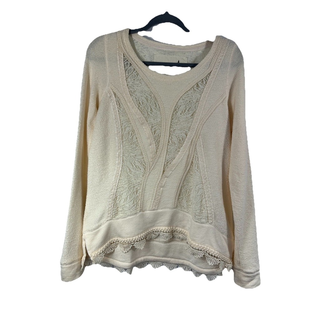 Anthropologie Angel Of The North Women's Ivory Blouse Size M Cotton‎ Lace Boho